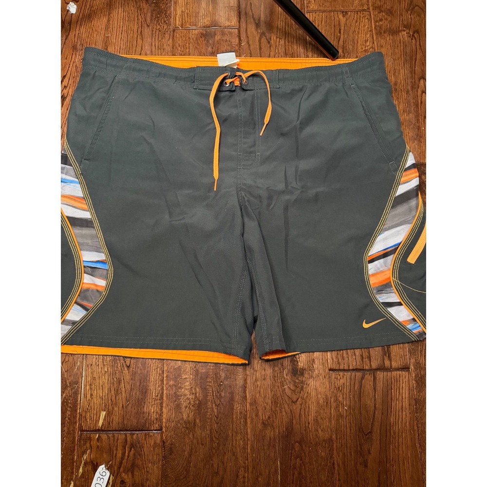 Nike Mens Swim Trunks XL Grey Orange Blue Graphic Board Shorts Mesh Lined Pocket